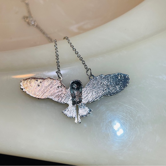 🦉Beautifully Crafted Silver/Black Owl Necklace, Moons/Forest in Spread Wings! - Picture 3 of 9